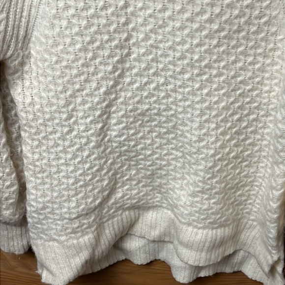 Anthropologie Small Women Cream Cable Knit Sweater High Neck Balloon Sleeve soft - Picture 4 of 8
